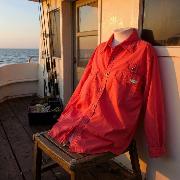 Columbia PFG Mens Long Sleeve Shirt S 65% Polyester 35% Cotton Bright Red - Picture 11 of 11